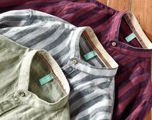 リネンシャツ 新品 メンズ 麻シャツ 七分袖　ストライプ 夏 サマーシャツ　トップス　清涼感亜麻 3色から選べます 【M-3XL選択】_画像6