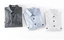 新品 メンズシャツ 長袖シャツ ストライプ柄 ワイシャツ ヴィンテージ 心地良し ワークシャツ カジュアル 三色選択 ライトブルーXL_画像4
