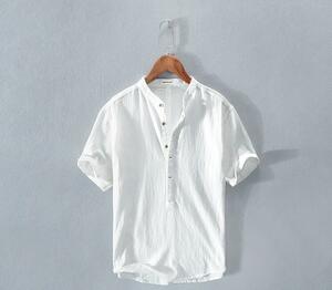 シャツ 半袖 メンズ リネン トップス カジュアルシャツ 開襟シャツ 麻綿 カプリシャツ T-シャツ ファッション サマーシャツ 4色です XL