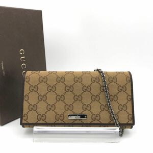 正規品　極美品　グッチ財布　グッチチェーンウォレット　グッチキャンバス　レザー　GUCCI