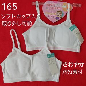 女の子 ガールズ キッズハーフトップブラ キャミ パット 取り外し可能 メッシュ/吸水速乾 2枚セット 165cm