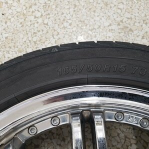 ◎希少メッキ軽サイズ 15inc 5j +45 100/4H 溝有低燃費タイヤ 165/50R15 165/50-15 4本 コペン ムーヴ タント スペーシア ワゴンR N-BOXの画像6