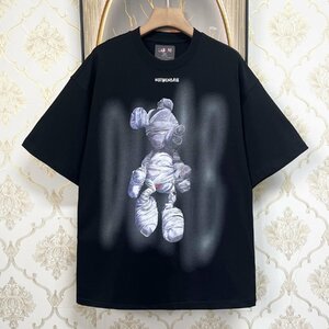 個性EU製＆定価2万◆UABONI*ユアボニ*半袖Tシャツ*フランス*パリ発◆コットン100％ 通気 ゆったり キャラクター クマ カットソー 夏 2XL