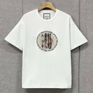 上級ヨーロッパ製※定価2万◆ブルガリア発※RISELIN 半袖Tシャツ コットン100％ 通気 速乾 ラインストーン キラキラ 竹柄 男女兼用 2XL/52