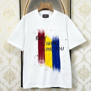 人気EU製＆定価2万◆UABONI*Paris*半袖Tシャツ*ユアボニ*パリ発◆綿 通気 薄手 吸湿 個性 英字 落書き風 ストリート感 トップス 夏 2XL/52