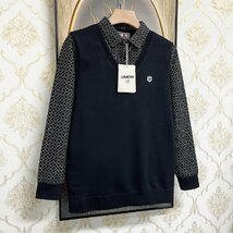 高級EU製＆定価5万◆UABONI*Paris*長袖ポロシャツ*ユアボニ*パリ発◆上質 暖かい 裏起毛 ソフト 切替 レトロ 定番 通勤 ビジネス XL/50_画像5