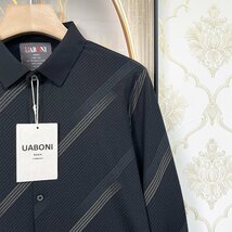 絶賛EU製＆定価4万◆UABONI*Paris*長袖シャツ*ユアボニ*パリ発◆高級シルク/綿混 なめらか 快適 洗練 個性 ストライプ 通勤 紳士 L/48_画像6