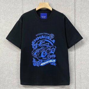 定番・半袖Tシャツ 定価2万◆Emmauela・イタリア・ミラノ発◆綿100％ 上質 薄手 通気 個性 車 プルオーバー カットソー アメカジ 夏服 XL