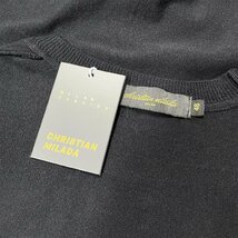 定価3万★christian milada・ミラノ発・半袖Tシャツ★高級ウール 上質 ストレッチ 高級刺 胡蝶 キレイめ サマーニット レディース L/48_画像9