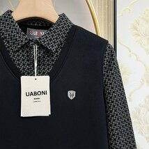 高級EU製＆定価5万◆UABONI*Paris*長袖ポロシャツ*ユアボニ*パリ発◆上質 暖かい 裏起毛 ソフト 切替 レトロ 定番 通勤 ビジネス M/46_画像8