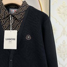 高級EU製＆定価5万◆UABONI*Paris*長袖ポロシャツ*ユアボニ*パリ発◆裏起毛 防寒 快適 切替 ニット レトロ 通勤 紳士 ビジネス XL/50サイズ_画像8