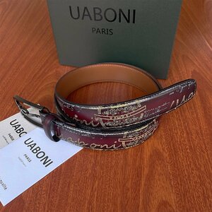 高級品 EU製 定価9万◆UABONI*ユアボニ*幻のパティーヌ*ベルト◆手染 ゴールデン 調節可能 本革 レザー スーツ ビジネス 紳士用 メンズ