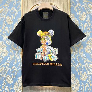 定価2万★christian milada・ミラノ発・半袖Tシャツ★コットン100% 上品 薄手 個性 吸汗速乾 モノグラム 日常 Bearbrick/ベアブリック M/46