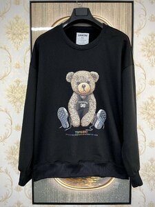  excellent article EU made & regular price 4 ten thousand *UABONI*Paris*yuaboni* sweatshirt * France * cotton light weight bear crew neck black leisure sweat L/48