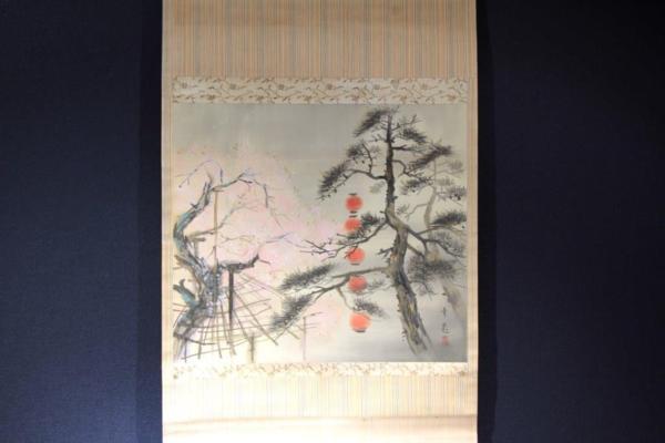 ★★★ 桜祭り図 青晁 絹本 掛け軸 ★★★, 絵画, 日本画, 山水, 風月