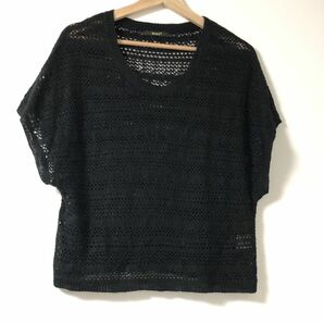 サマーニット 半袖 黒 ブラック 透かし編み レディース