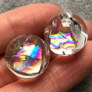 【一名様のみ！虹大！2個セット】天然石　アイリスクォーツ　水晶　丸玉　セット