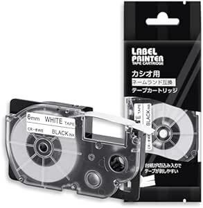 1個 6mm 白地黒文字 CR-6WE テープカートリッジ と互換性のある カシオ ラベルライター ネームランド テープ CASI