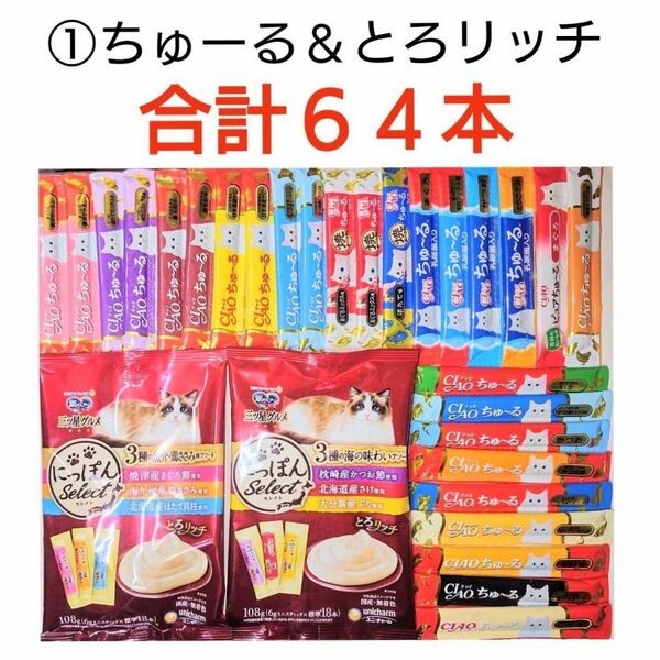 ちゅーる ＆ とろリッチ ① 合計64本 ちゅーる1 三ツ星グルメ 銀のスプーン とろリッチ ユニチャーム 