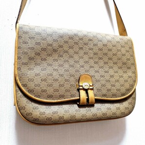 【希少 鑑定済】GUCCI オールドグッチ ショルダーバッグ マイクロGG インターロッキング コーティングキャンバス 本革 イタリア製の画像3