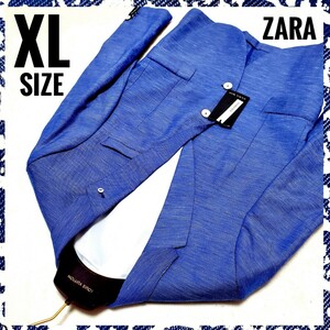 【新品タグ付き】ZARA　ザラ　テーラードジャケット　サマージャケット　トラベルジャケット　裏地スカル柄　ネイビー　XLサイズ