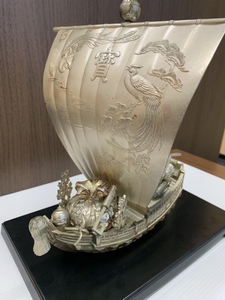 【1円スタート！】宝船 置物 オブジェ 金属製 趣味 コレクション アンティーク雑貨 工芸 レトロ 開運 縁起物