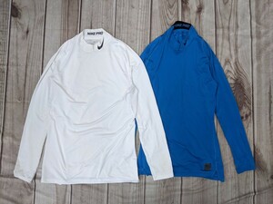 3．2点 NIKE PRO COMBAT ナイキ DRI-FIT 速乾インナーシャツ アンダーウェア メンズM/XL ターコイズブルー系白 x702