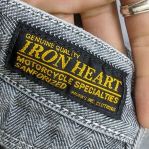 4．IRON HEART TALONジップ MOTORCYCLE ヘリンボーン柄 ダブルニーパンツ アイアンハート ワーク メンズM相当 グレー y807の画像5