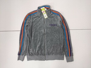 18．新品 adidas neo 未使用品 タグ付き アディダスネオ ベロア調 トラック ジャケット ブルゾン ジャージ Y2K メンズＯ グレー橙青系 x102