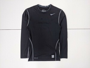 12．NIKE PRO COMBAT ナイキプロコンバット DRI-FIT 速乾 長袖インナーシャツ アンダーウェア トレーニング メンズM　黒x102