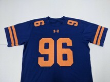 4．アンダーアーマー UA 96 ストレッチ素材 フットボール 半袖 アメフトデザイン Tシャツ トレーニングウェア メンズLG 青オレンジx108_画像6
