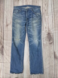 11．鬼ヒゲ LEVI'S リーバイス 502 赤耳 ヴィンテージディテール セルビッチ デニム パンツ ジーンズ アメカジ W34L33 ネイビーy706