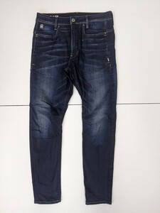 14．鬼ヒゲ 鬼ハチノス G-STAR RAW ジースターロー D-STAQ 3D DENIM ウォッシュ加工 テーパード デニムジーンズ W28L32　ネイビー x102