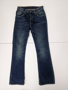 4．鬼ヒゲ nudie jeans ヌーディージーンズ FLARE GLENN DARK ストレッチ フレア ブーツカット デニム パンツ ジーンズW29L31ネイビーy106