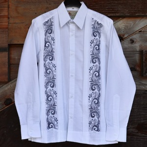 サイズ42 Estrella Standard L/S GUAYABERA (IMP-COL-100L-WBL)WHITE x BLUE 長袖キューバシャツ メキシコ 民族シャツ