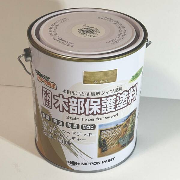 【未使用】ニッペ ペンキ 塗料 水性木部保護塗料 1.6L チーク 水性 屋外 ステイン 日本製（4976124544378）