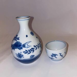 徳利&お猪口セット 伊万里 陶花 昭和レトロ 器 ぐい呑み アンティーク 酒器 