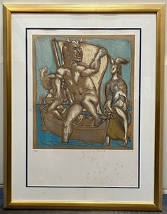 ★【希少】パブロ・ピカソ Picasso 「Femme et Minotaure」 大型リトグラフ　34/500 エディションあり　額、箱付き
