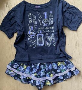 アナスイミニ トップス キュロット 120 130 上下セット 2点 まとめ売り半袖Tシャツ 女の子 夏服 ANNA SUI ネイビー お洒落 ゆるっとTシャツ