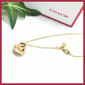 【美品】　COACH　ネックレス　ハート　ピンクストーン ゴールド