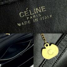 【美品】CELINE セリーヌ ショルダーバッグ ポシェット 馬車金具 Cマカダム ゴールド金具 フォーマル 男女兼用 斜め掛け カーフ レザー 黒_画像9