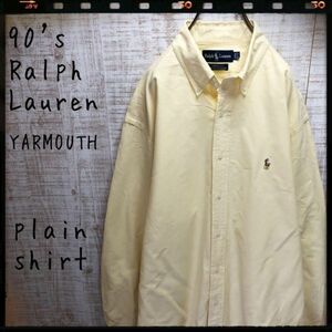 90's ラルフローレン YARMOUTH BDシャツ 黄 長袖 古着 ライトイエロー メンズ レディース おしゃれ 4223