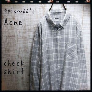 ACNE アクネ チェックシャツ ストゥディオズ 薄灰系 長袖 古着 52 ペールブルーグレー メンズ レディース 4115