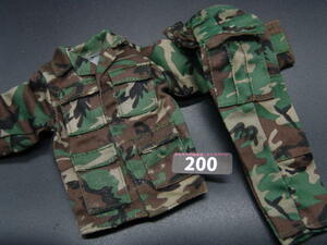 [ black 200 ]1/6 doll parts :21st made forest . camouflage military uniform top and bottom set [ long-term keeping goods ]