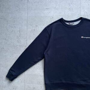 champion チャンピオン プリント ワンポイントロゴ クルーネック スウェット トレーナー ネイビー M