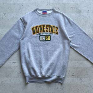 champion チャンピオン ワッペン カレッジロゴ WAYNE STATE クルーネック スウェット トレーナー グレー Sの画像2