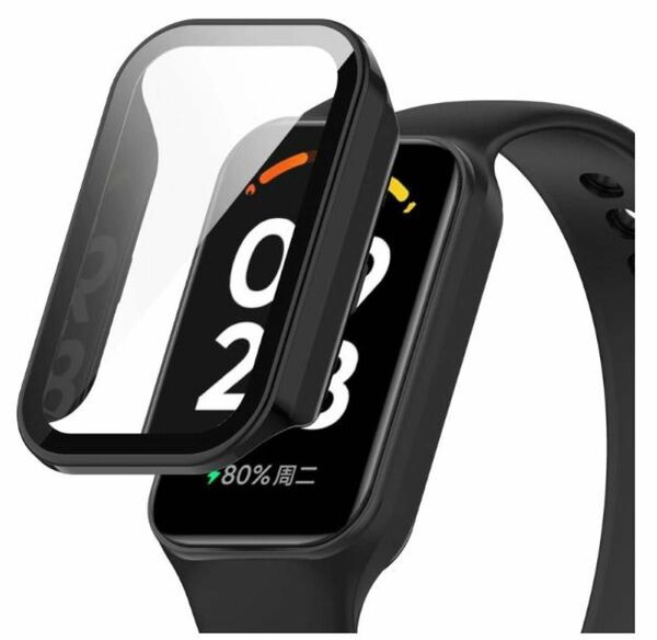 Xiaomi Smart Band 8 Active Redmi Band 2 ガラス 保護 ケース カバー ハード ブラック