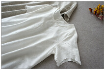 リネン100％総刺繍クルミ釦付き大人可愛い半袖ワンピース♪【ホワイト】_画像7