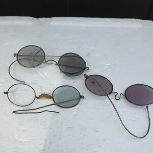  glasses circle glasses circle glasses old tool antique glasses antique Junk part removing repair that time thing materials collection frame rare 