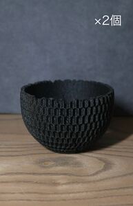 3Dプリンター鉢⑤　黒Mサイズ　植木鉢　2個